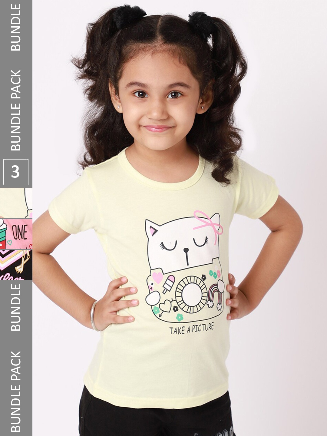 

BAESD Grils Pack Of 3 Typography Printed Regular Fit Cotton Tshirt, Off white