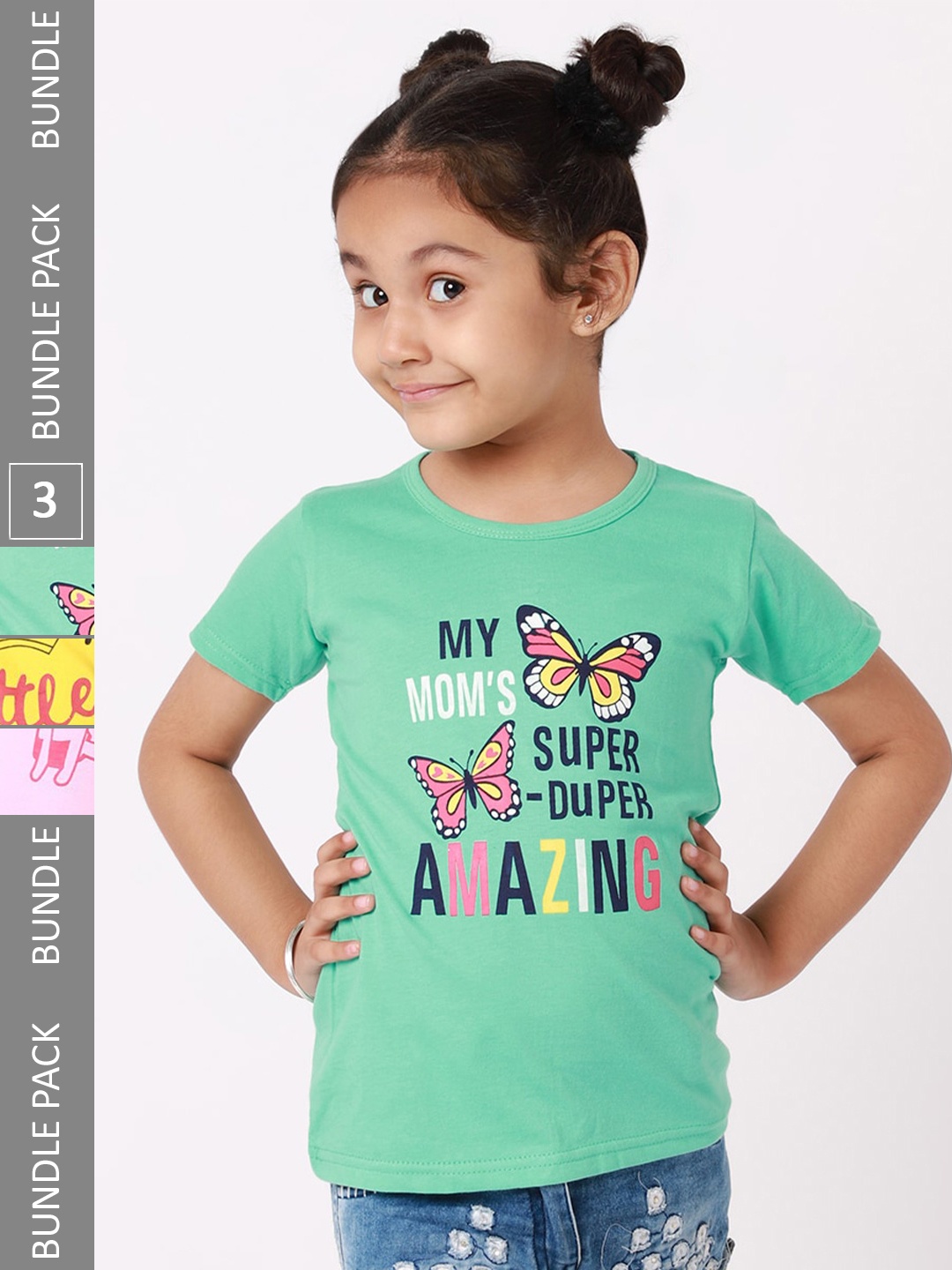 

BAESD Girls Pack Of 3 Graphic Printed Cotton T-shirt, Green
