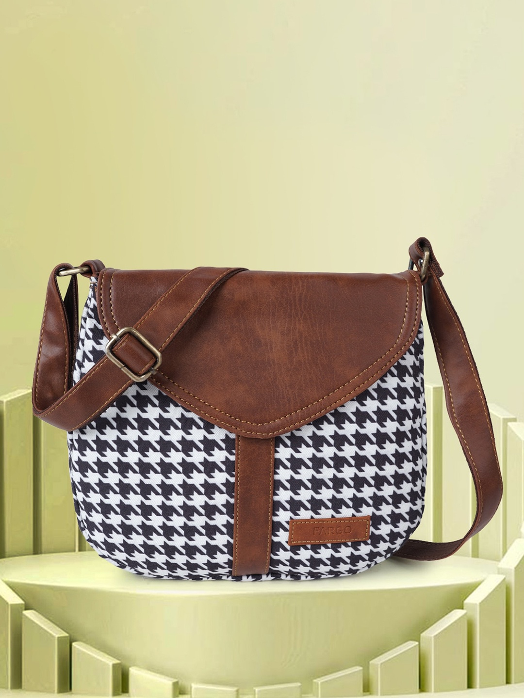 

FARGO Geometric Printed Structured Canvas Sling Bag, Blue