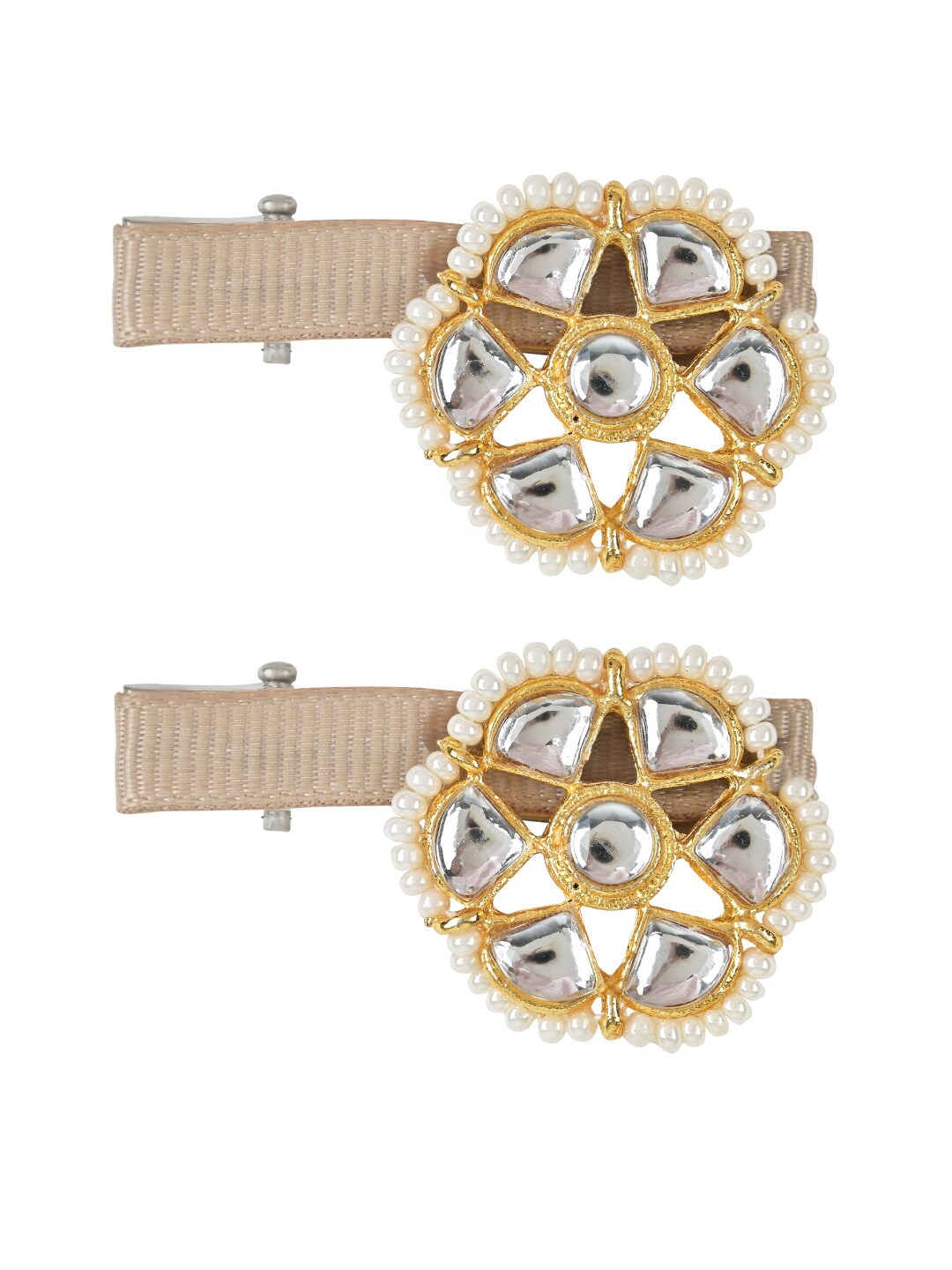 

Aye Candy Girls Set of 2 Kundan Studded Alligator Hair Clip, Beige