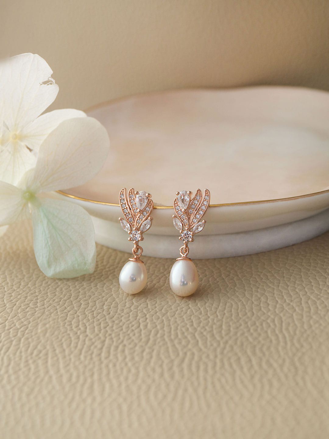 

MANNASH Rose Gold-Plated Sterling Silver Feather Shaped Drop Earrings