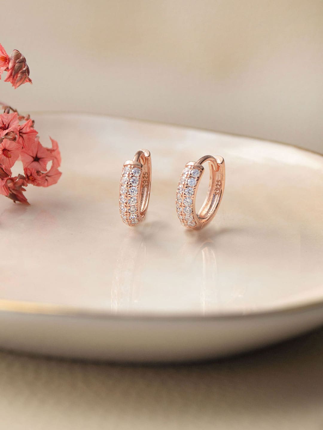 

MANNASH Rose Gold-Plated CZ Studded Circular Hoop Earrings