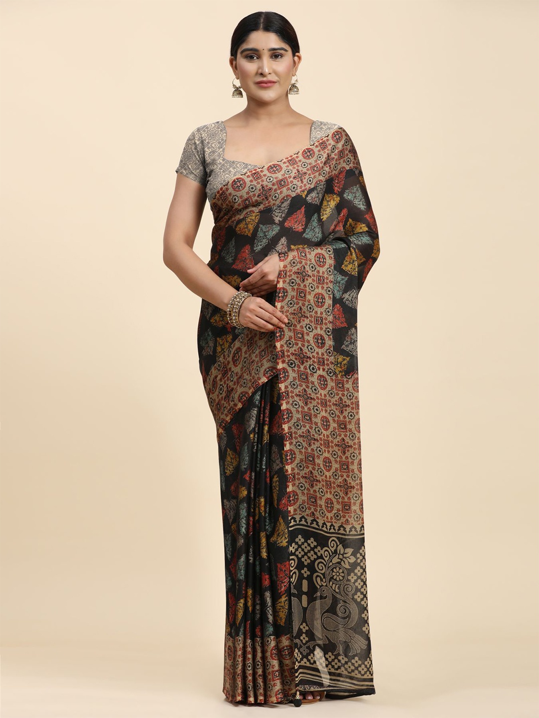 

Phenav Ethnic Motifs Printed Brasso Patola Saree, Black