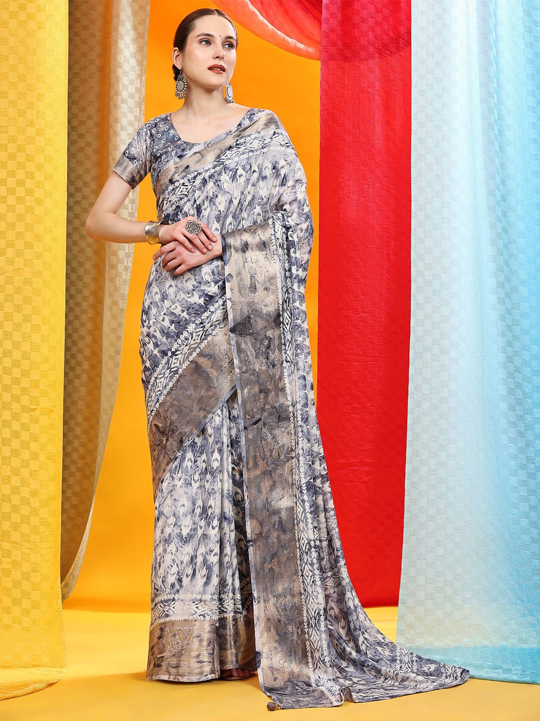 

Phenav Abstract Printed Zari Brasso Kanjeevaram Saree, Blue