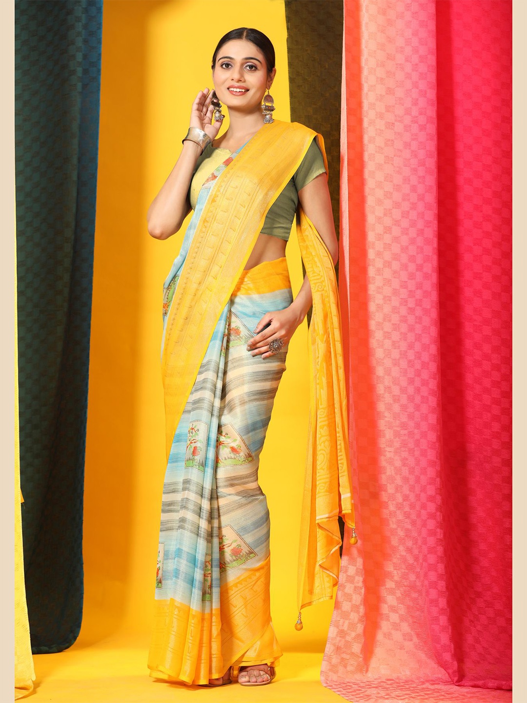 

Phenav Striped Zari Brasso Patola Saree, Blue