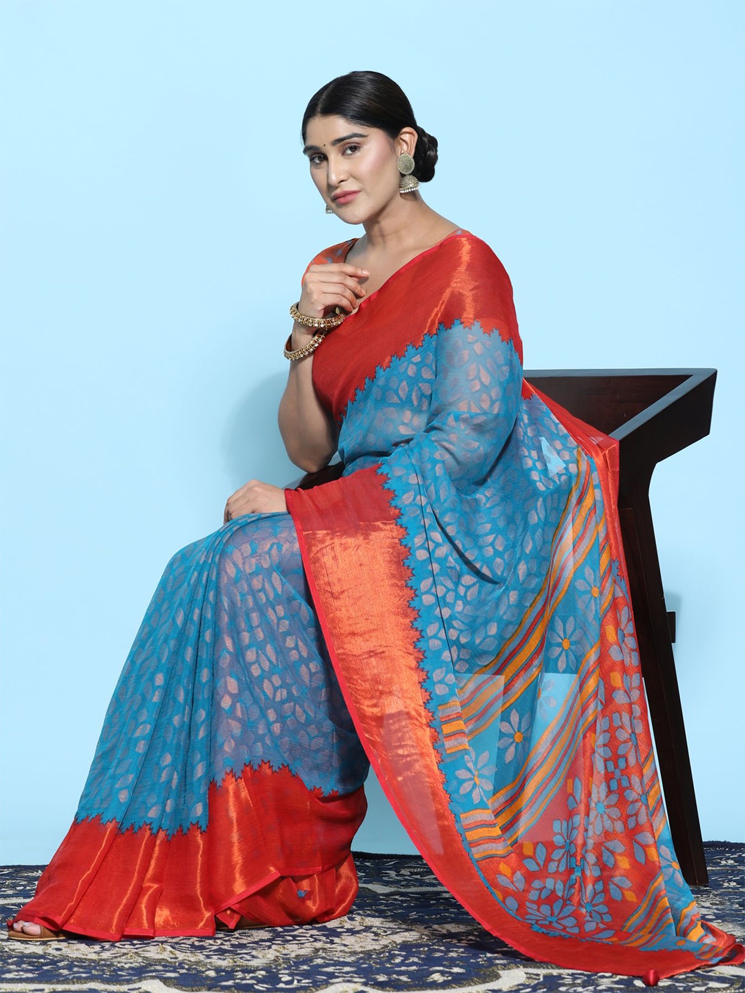 

Phenav Ethnic Motif Zari Brasso Kanjeevaram Saree With Blouse Piece, Blue