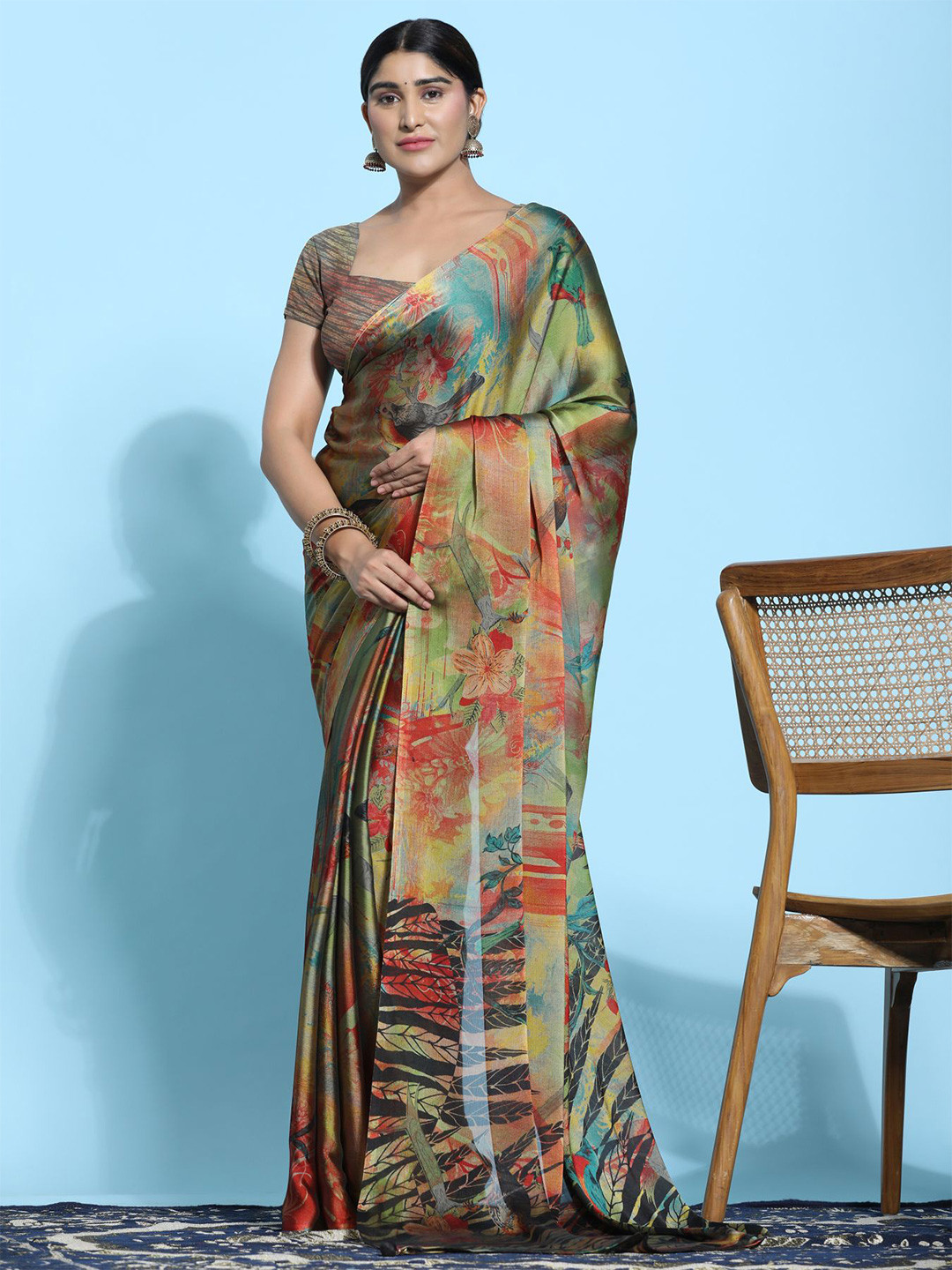 

Phenav Floral Brasso Patola Saree, Green