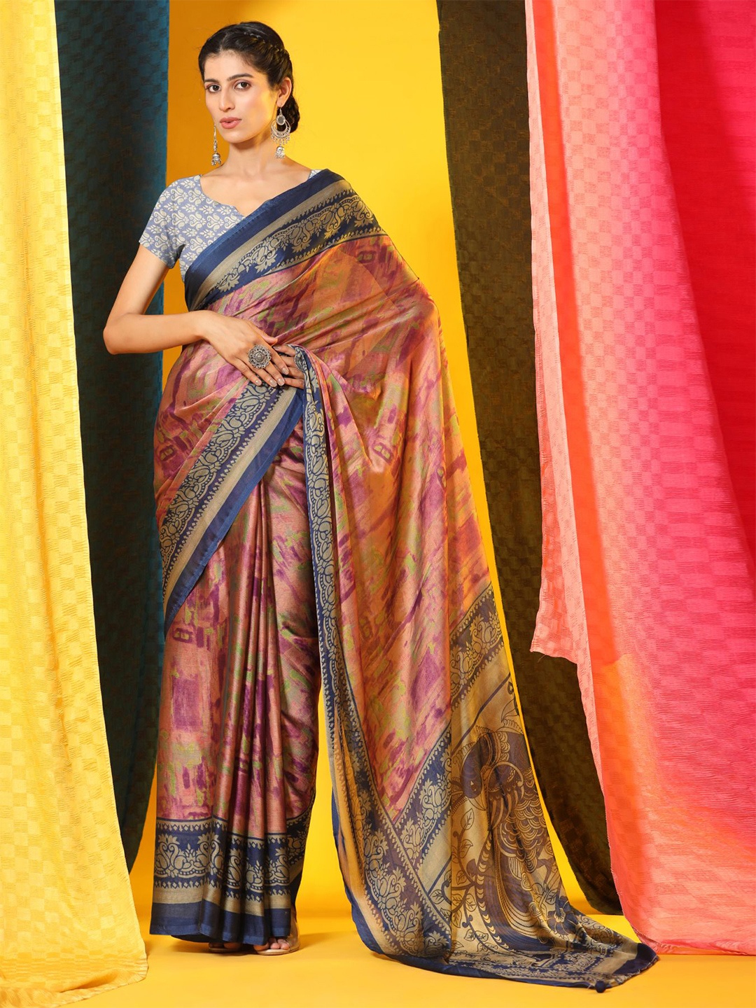

Phenav Abstract Printed Brasso Patola Saree, Purple