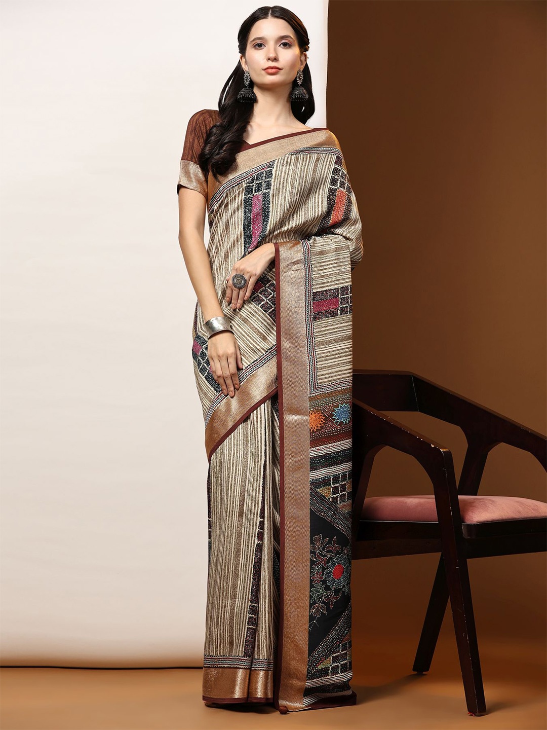 

Phenav Kanta Printed Zari Kanjeevaram Saree, Brown