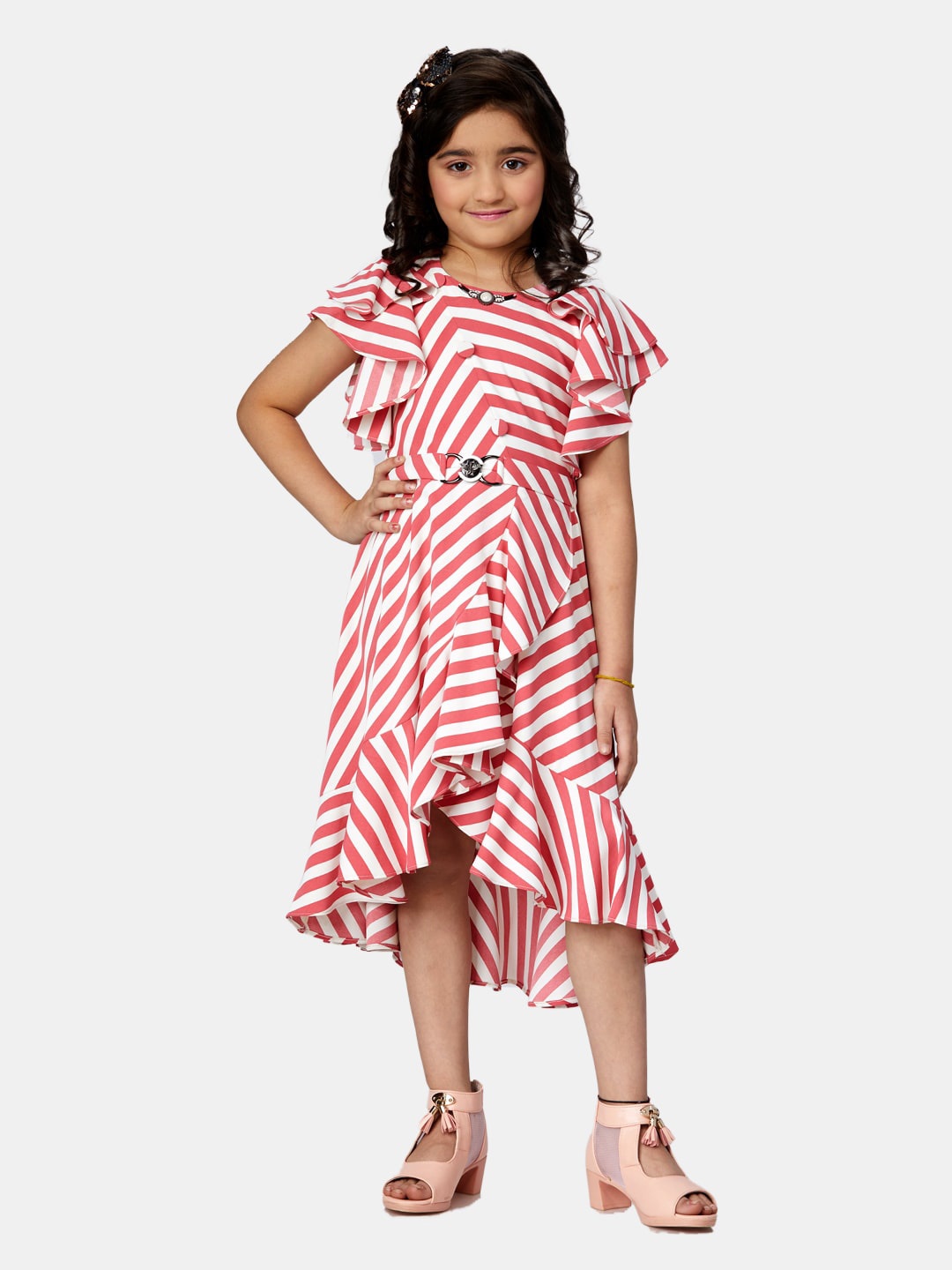 

Peppermint Girls Striped Chiffon Fit & Flare Midi Dress, Mauve