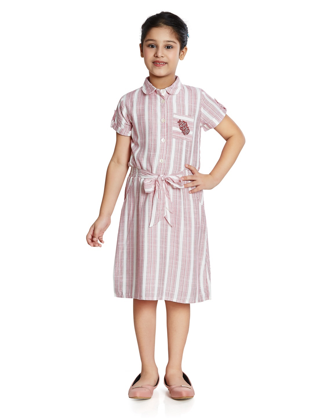 

Peppermint Girls Striped Bow Detailed Shirt Dress, White