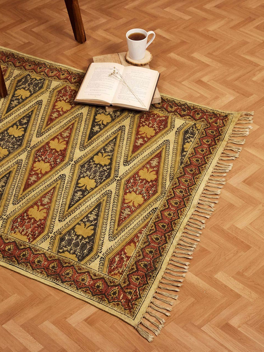 

Fabindia Brown & Yellow Printed Woven Dhurrie