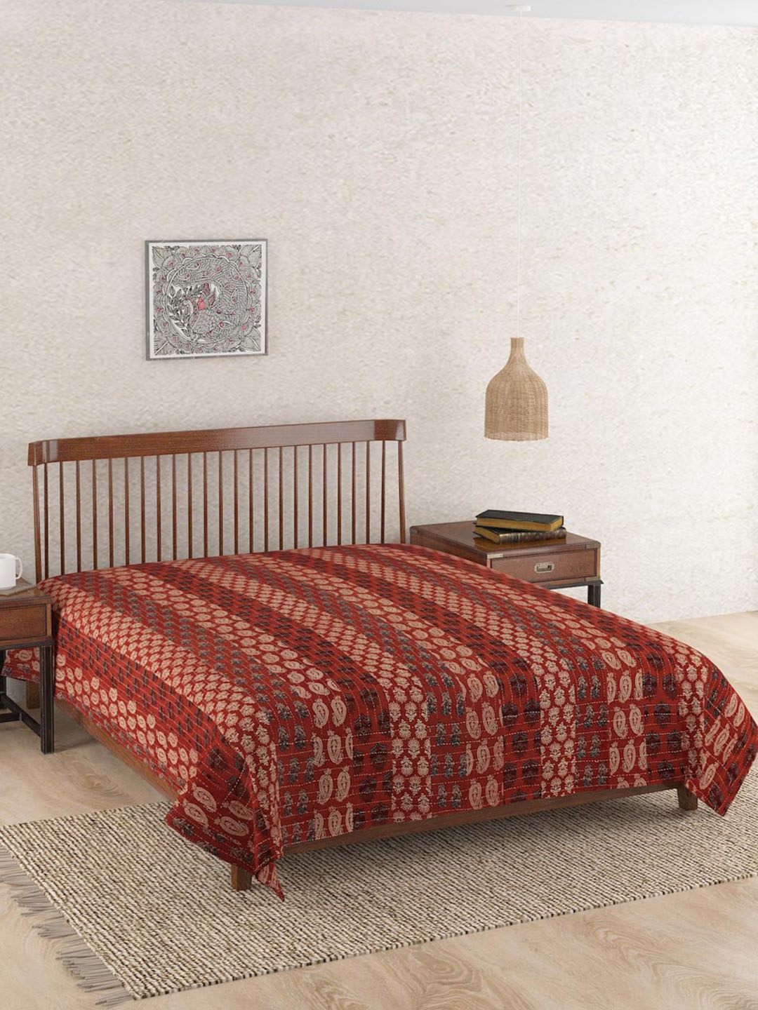 

Fabindia Red & Beige Printed & Embroidered Cotton Double Superking Bed Cover