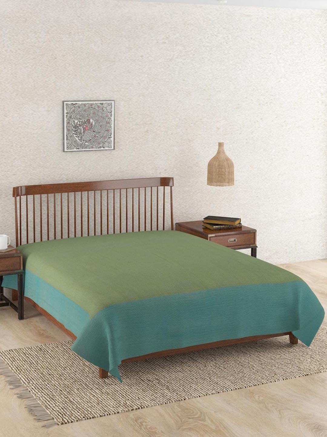 

Fabindia Blue & Green Woven Cotton Double King Size Bed Cover