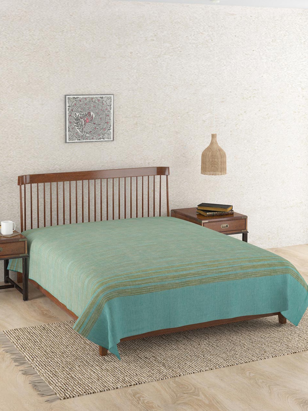 

Fabindia Teal & Green Woven Cotton Double Bed Cover