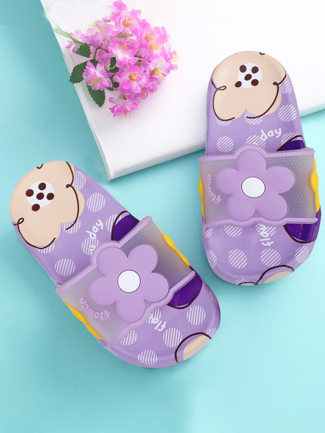 

Baby Moo Girls Floral Printed Waterproof Anti-Skid & Lightweight Sliders, Purple