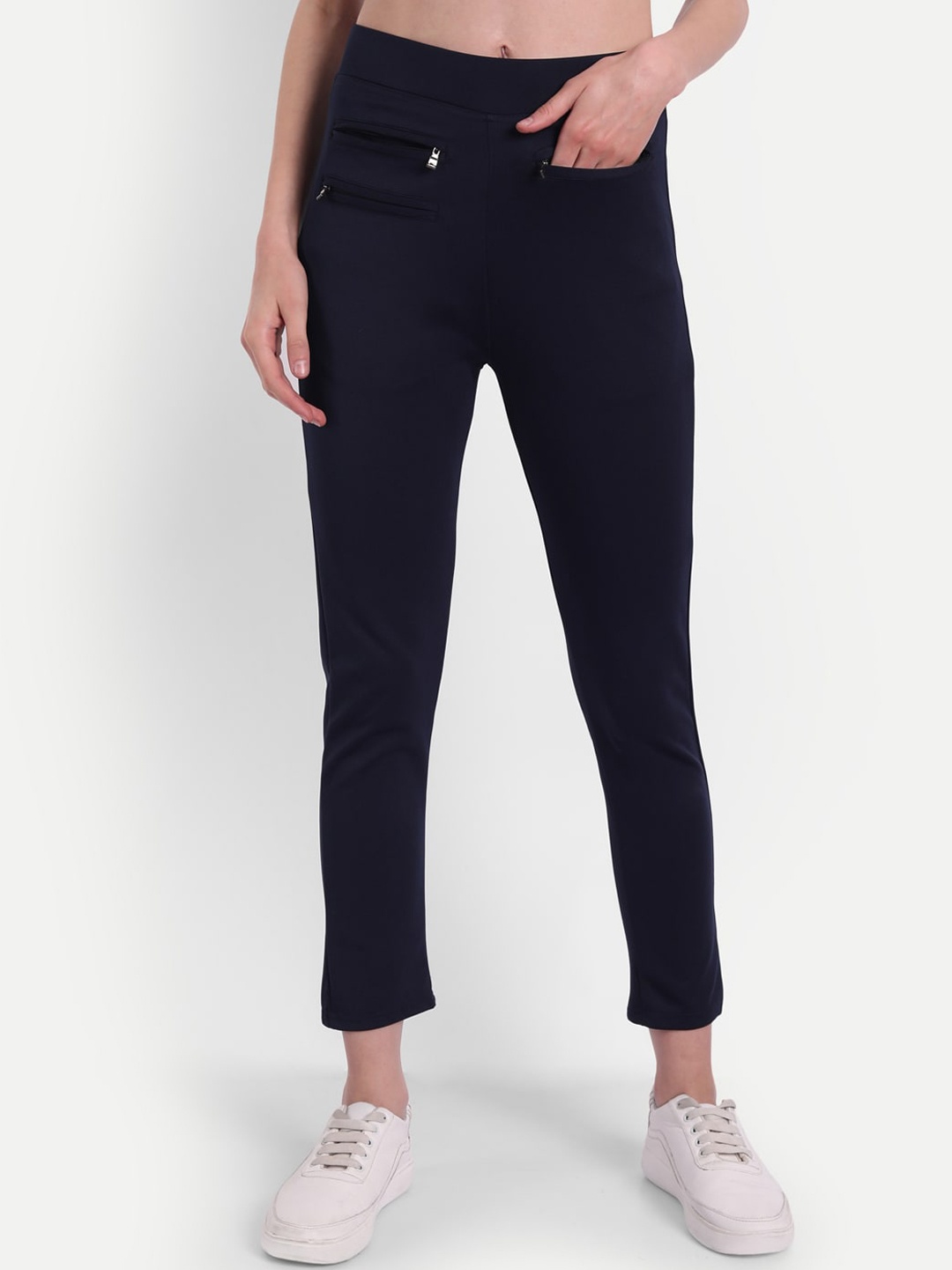 

BROADSTAR Women High- Rise Slim-Fit Sports Track Pants, Navy blue