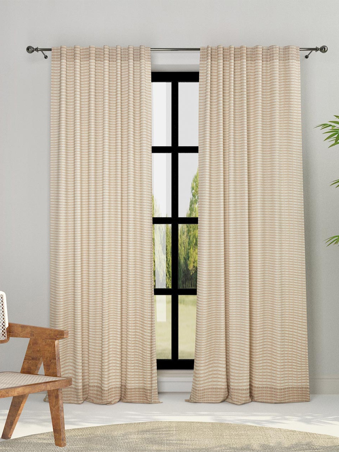 

Fabindia Beige Striped Cotton Room Darkening Door Curtain