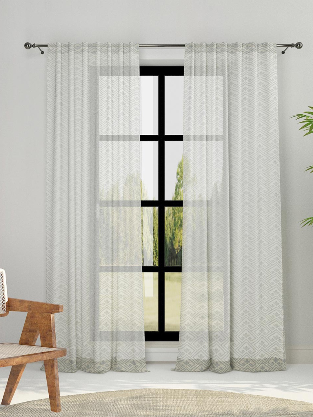 

Fabindia Coramandel White & Beige Sheer Cotton Door Curtain