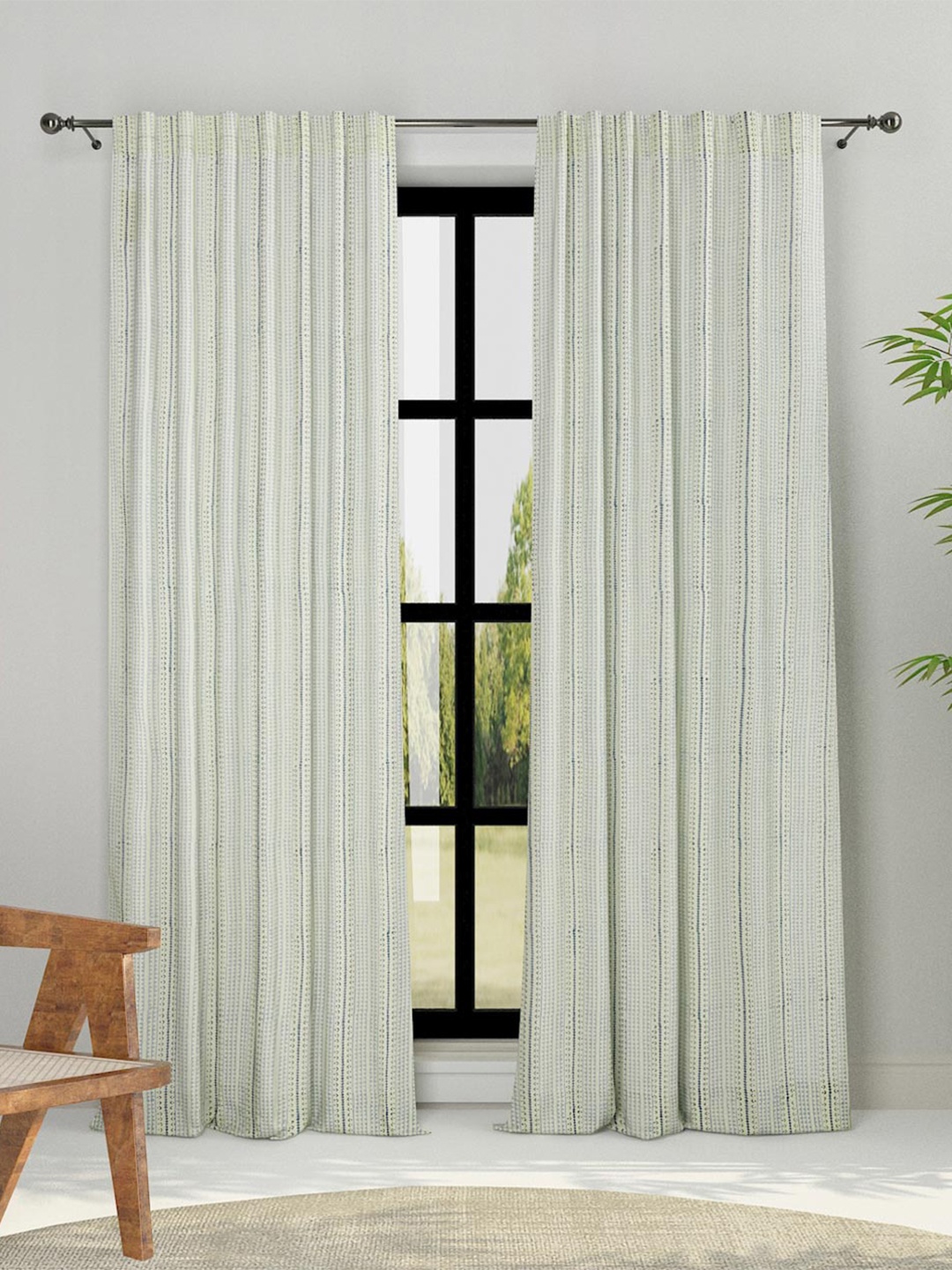 

Fabindia Coramandel Blue & White Printed Cotton Sheer Door Curtain