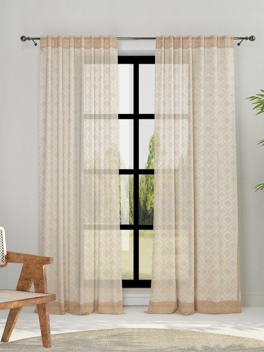 

Fabindia Netra Beige & White Printed Cotton Sheer Door Curtain
