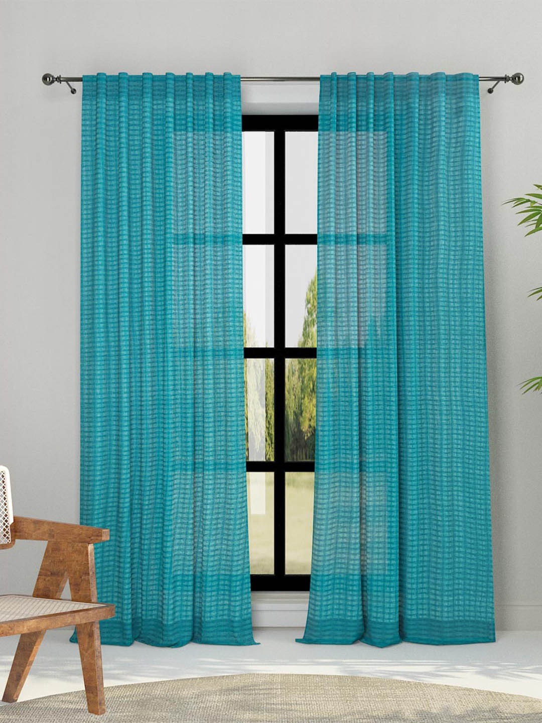 

Fabindia Blue Striped Room Darkening Cotton Long Door Curtain