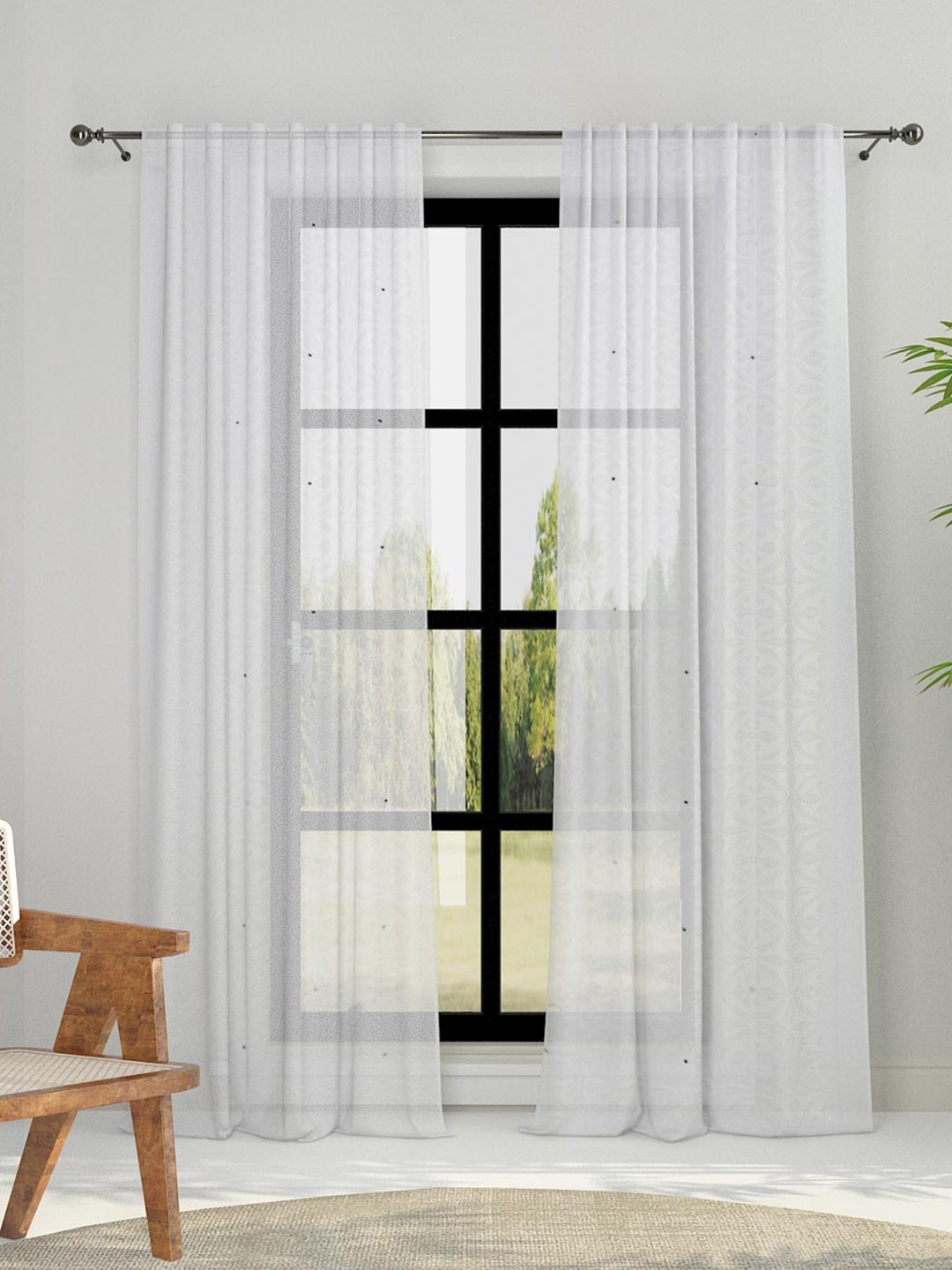 

Fabindia White Self Design Sheer Cotton Door Curtain