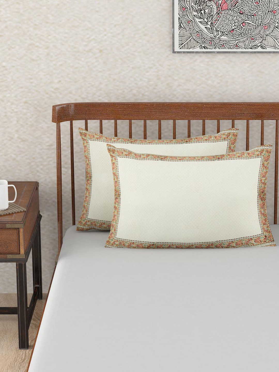 

Fabindia 2 Pcs Off-White Printed Rectangular Pillow Covers