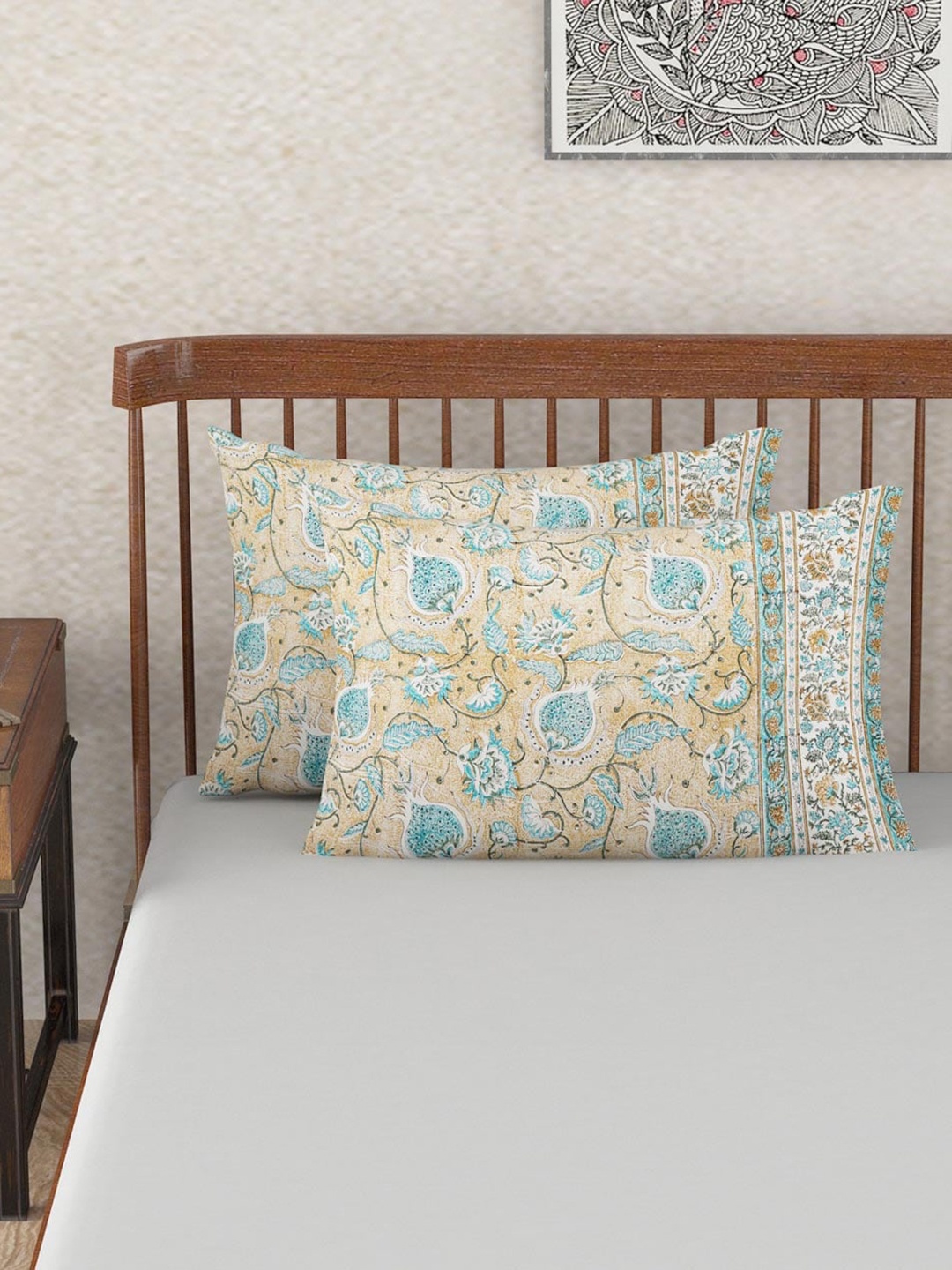 

Fabindia Beige & Blue 2 Pieces Printed Cotton Pillow Covers