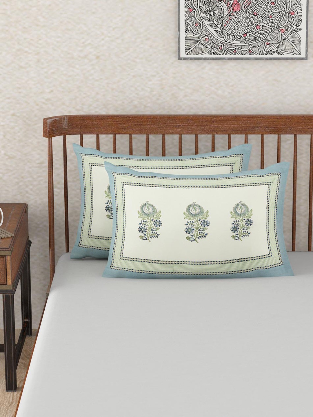 

Fabindia Coramandel 2 Pcs Off White & Blue Printed Cotton Pillow Covers