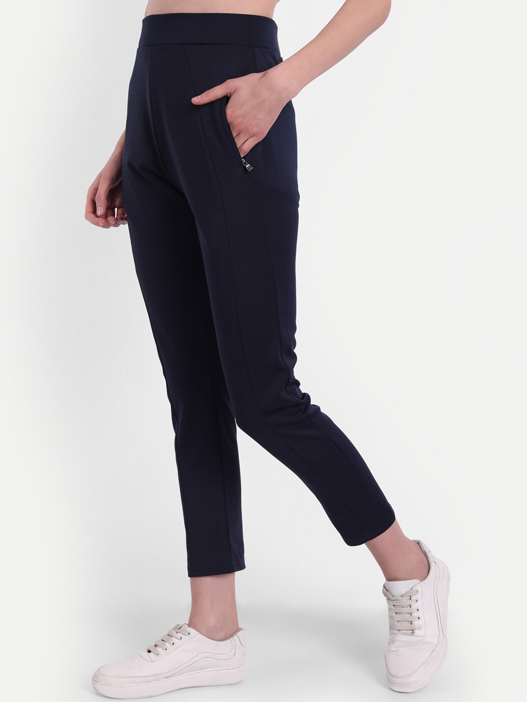 

Next One Women Slim-Fit Stretchable High- Rise Training or Gym Track Pants, Navy blue