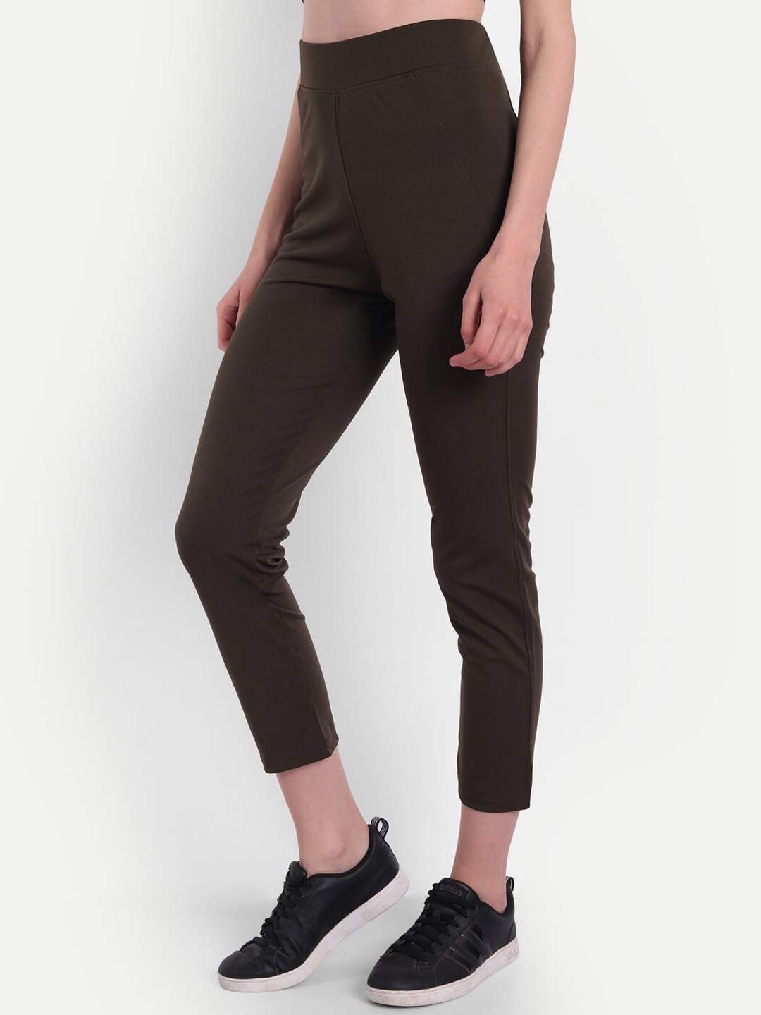 

Next One Women Slim-Fit Stretchable High- Rise Training or Gym Track Pants, Olive