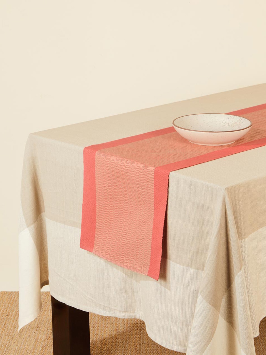 

Fabindia Kislay Coral Pink Woven Cotton Table Runner