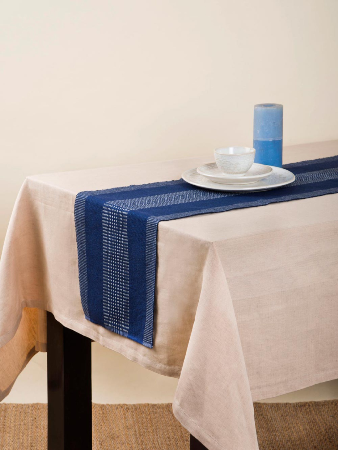 

Fabindia Blue Woven-Designed Cotton Table Runner