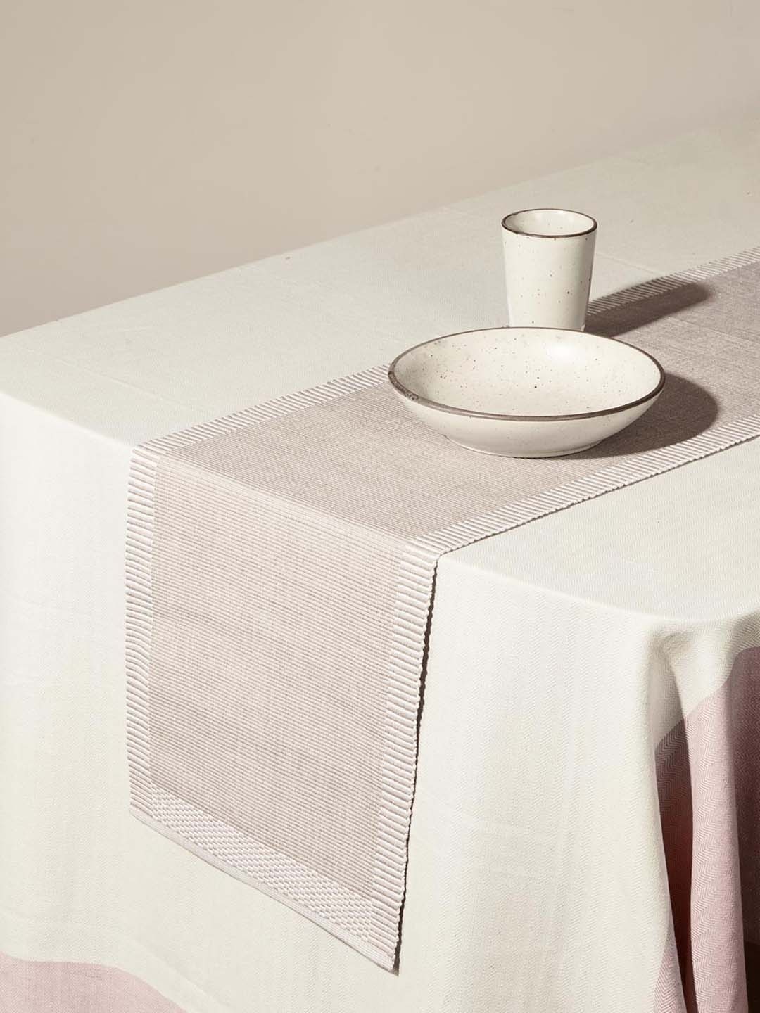 

Fabindia Avikar Variation Nude-Colored Striped Woven Cotton Table Runners