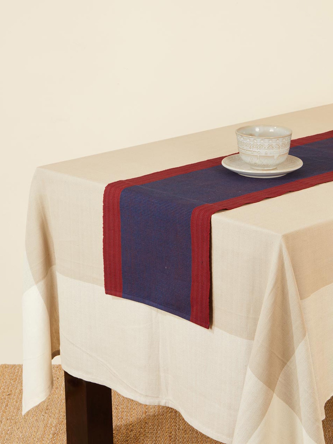 

Fabindia Nadij Blue & Red Woven Cotton Table Runner