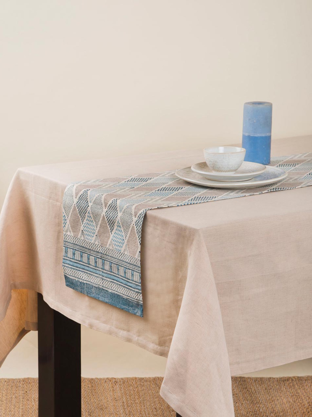 

Fabindia Beige & Blue Printed Cotton Table Runner