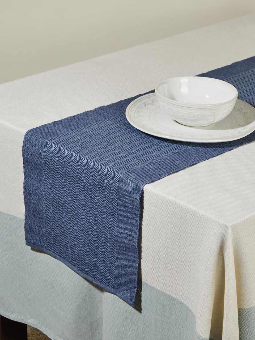 

Fabindia Gulab Khas Blue Woven Design Table Runner