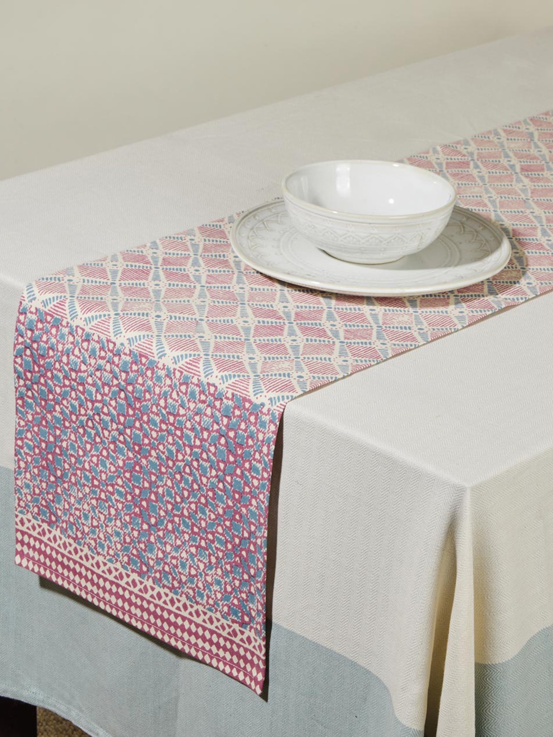 

Fabindia Bhoomi Pink & Blue Printed Cotton Table Runner