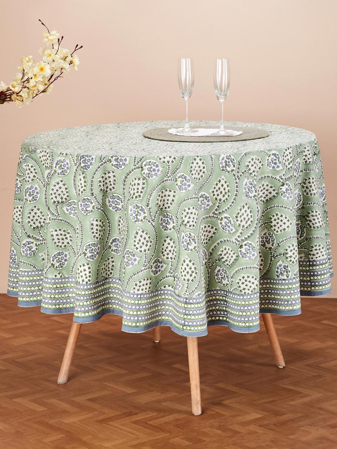 

Fabindia Green 4 Seater Shaalimar Anaar Printed Cotton Round Dining Table Cover