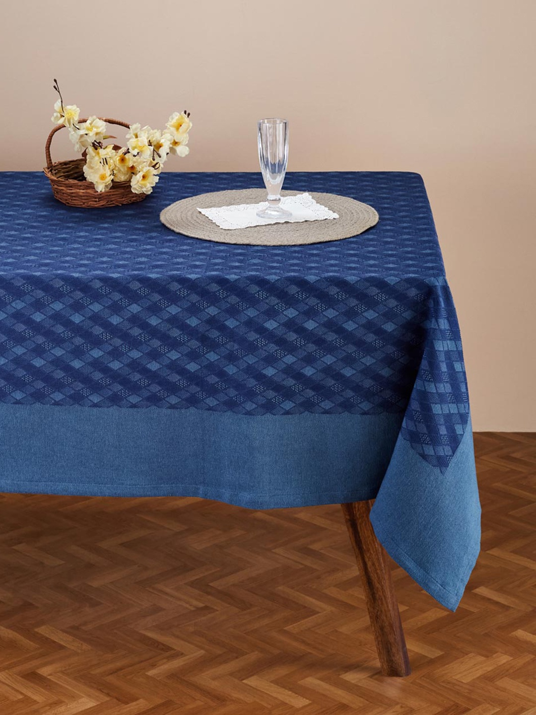 

Fabindia Indigo Blue Woven-Designed Cotton 8-Seater Table Cover