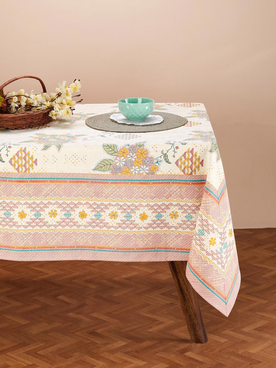 

Fabindia Bahaar Pink & White 6 Seater Pink Printed Cotton Table Cover