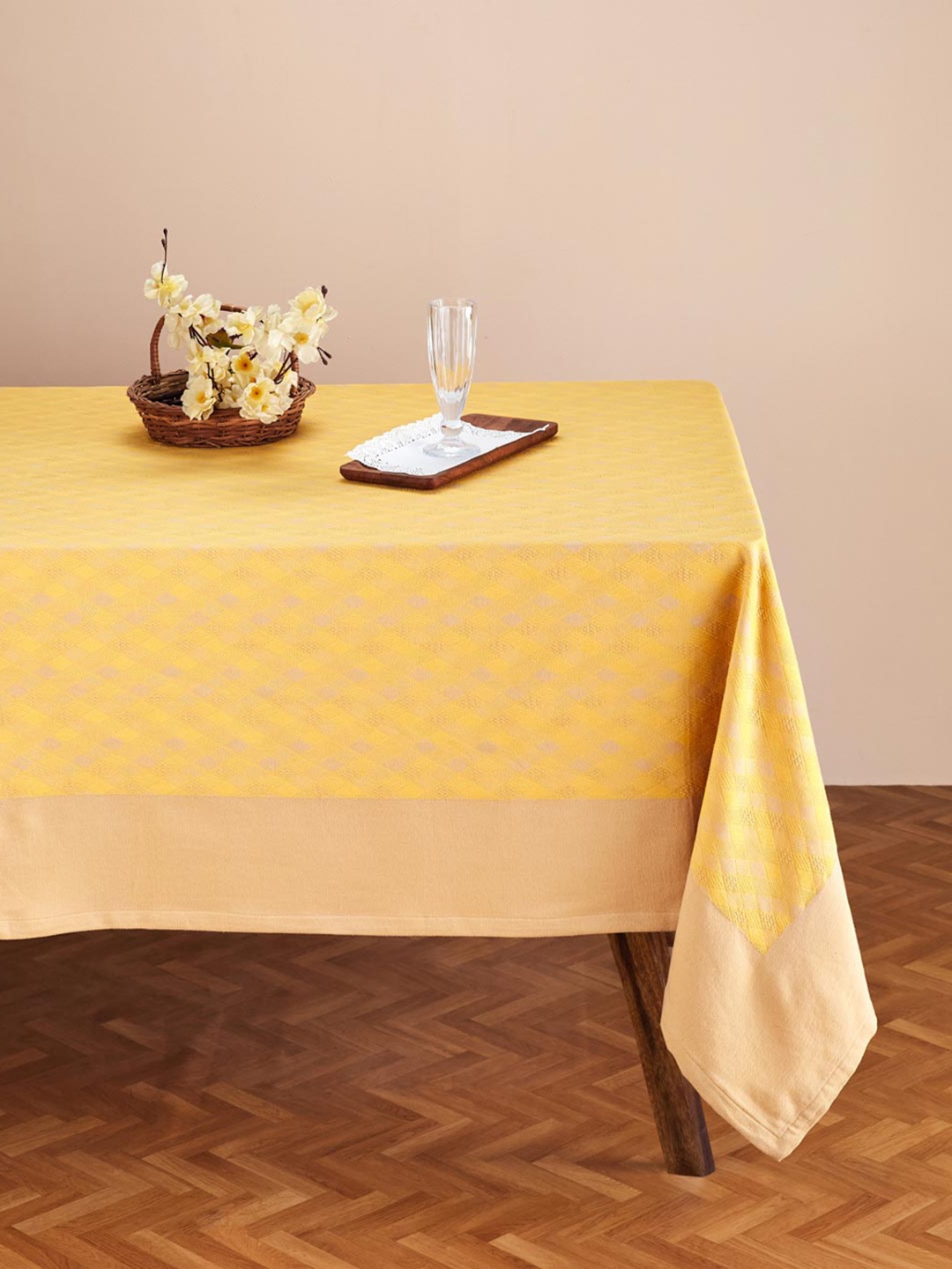 

Fabindia Mustard Yellow Akira Woven-Design Cotton 6-Seater Table Cover