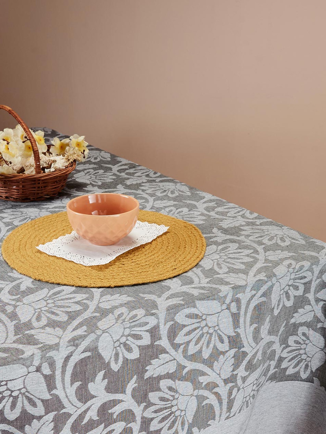 

Fabindia Inaya Grey Cotton Woven-Design 8-Seater Table Cover
