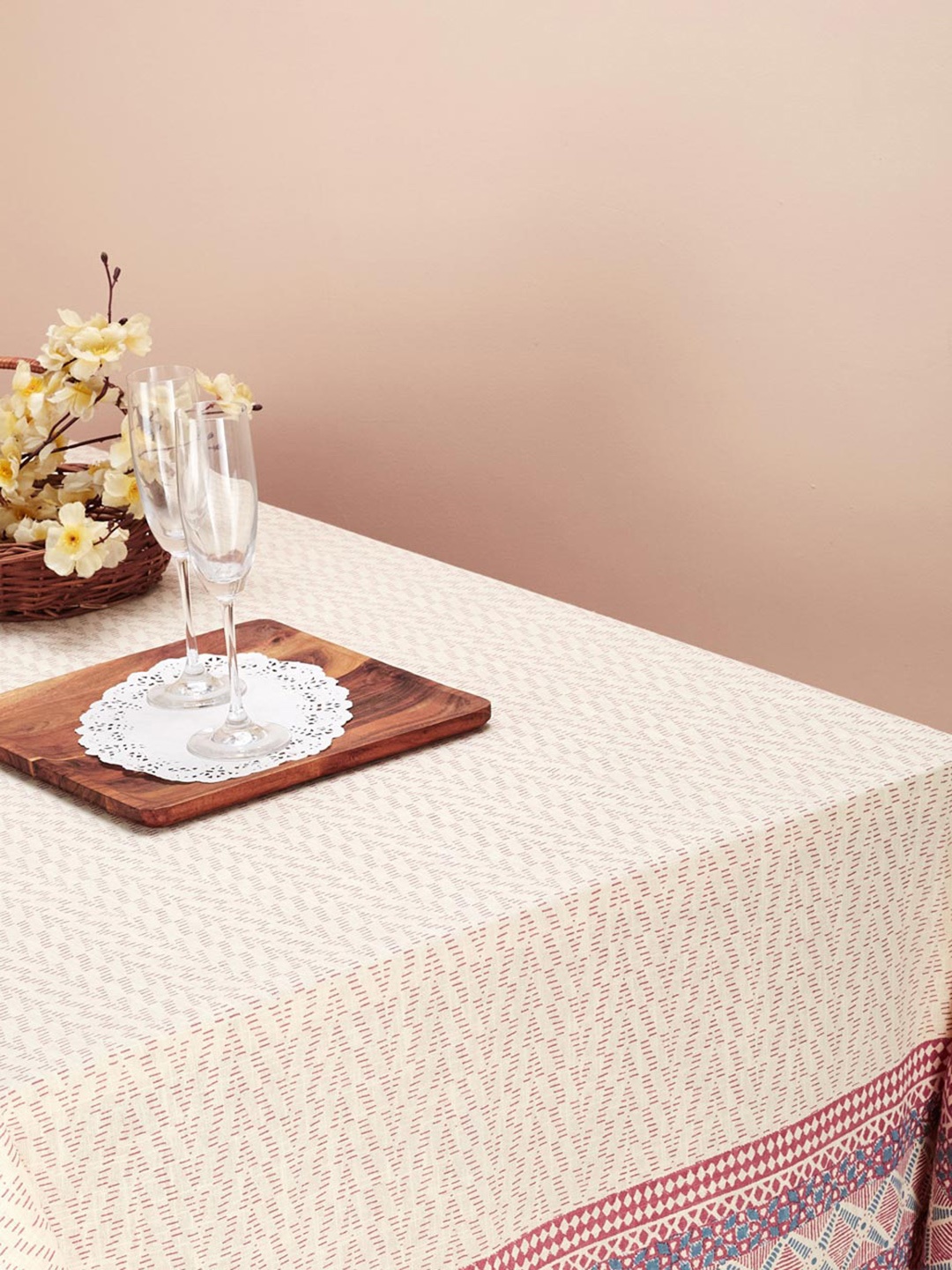 

Fabindia Bhoomi Pink 6-Seater Cotton Table Cover, Off white