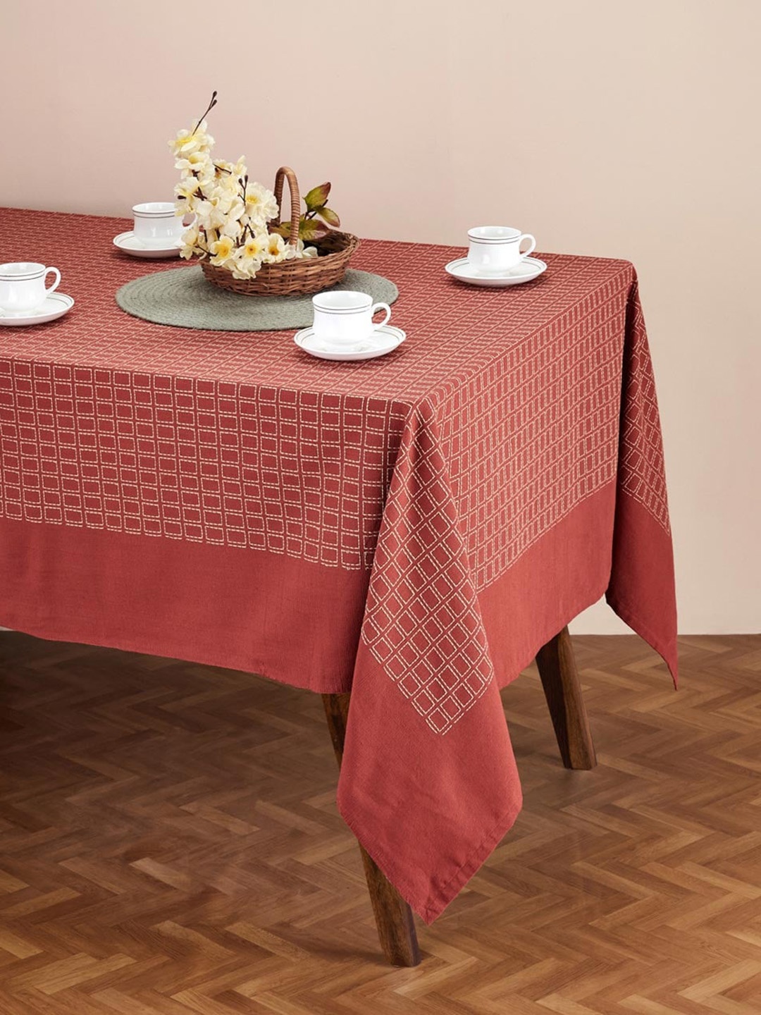 

Fabindia Drithi Rust Red Woven Cotton 4-Seater Table Cover