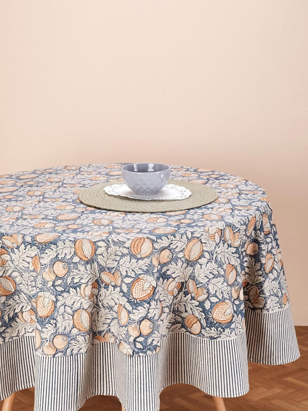 

Fabindia Anaarbagh Grey & Beige Printed Cotton Round Dining 4-Seater Table Cover
