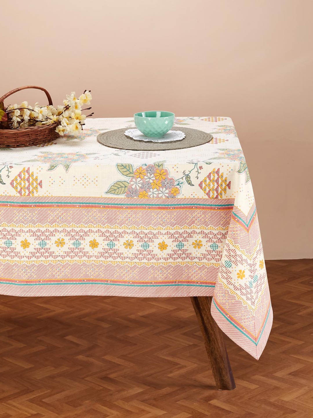 

Fabindia Bahaar Beige & Yellow Printed Cotton 8-Seater Table Cover