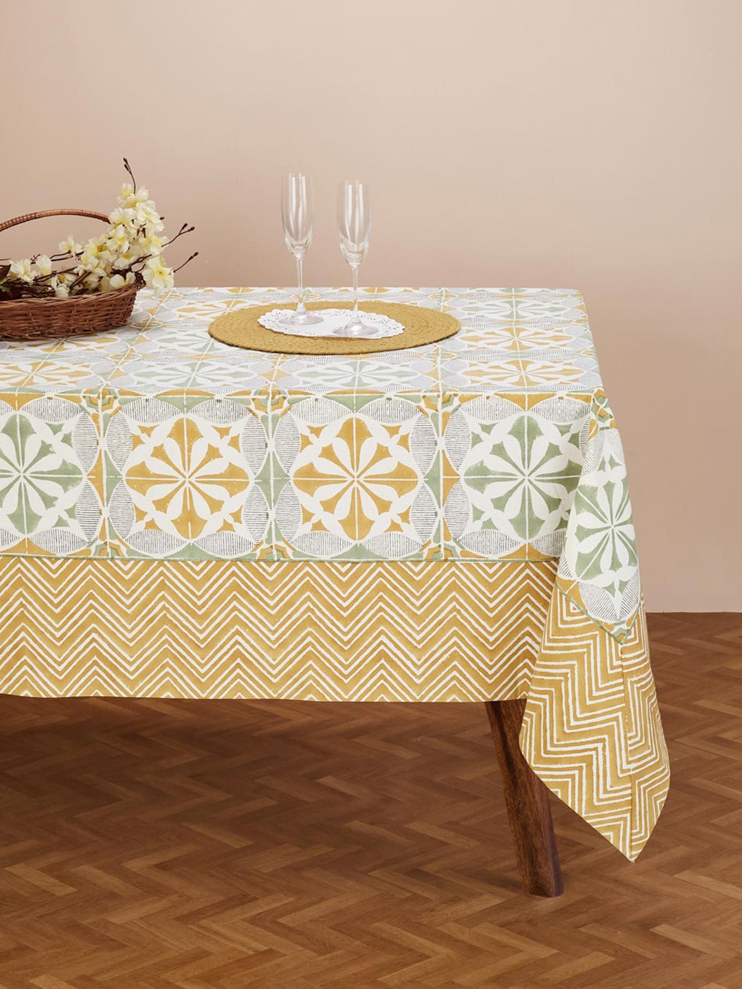 

Fabindia Jaislmer Printed Cotton 4 Seater Table Cover, White