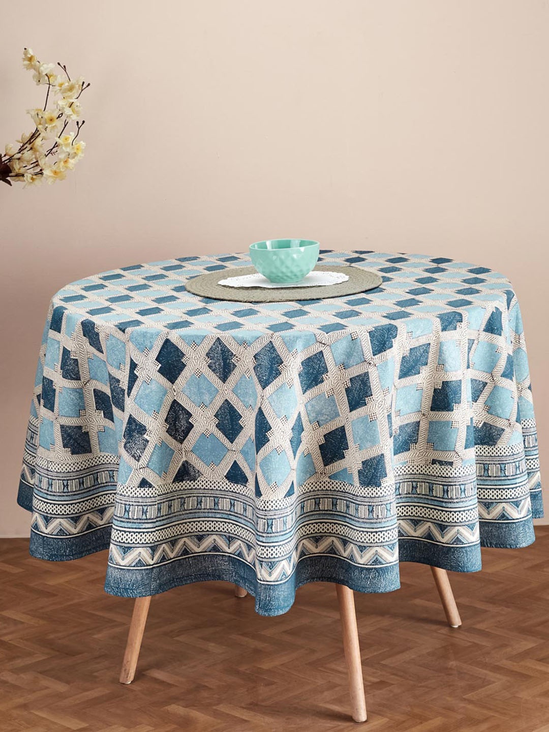 

Fabindia Blue & Black Earth Files Block Printed Cotton Round 6 Seater Table Cover